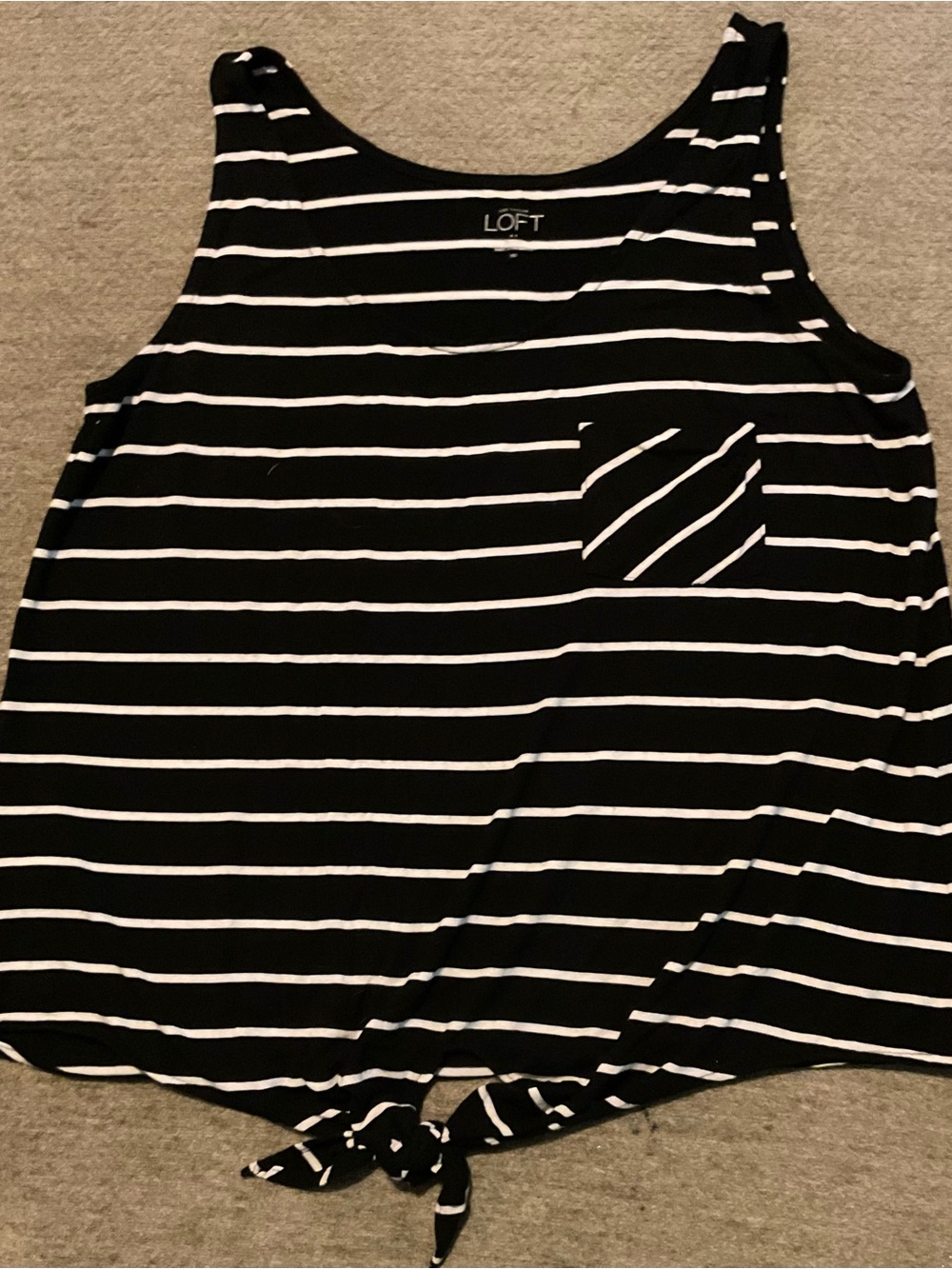 LOFT Black & White Striped Tank with Tie Front MP